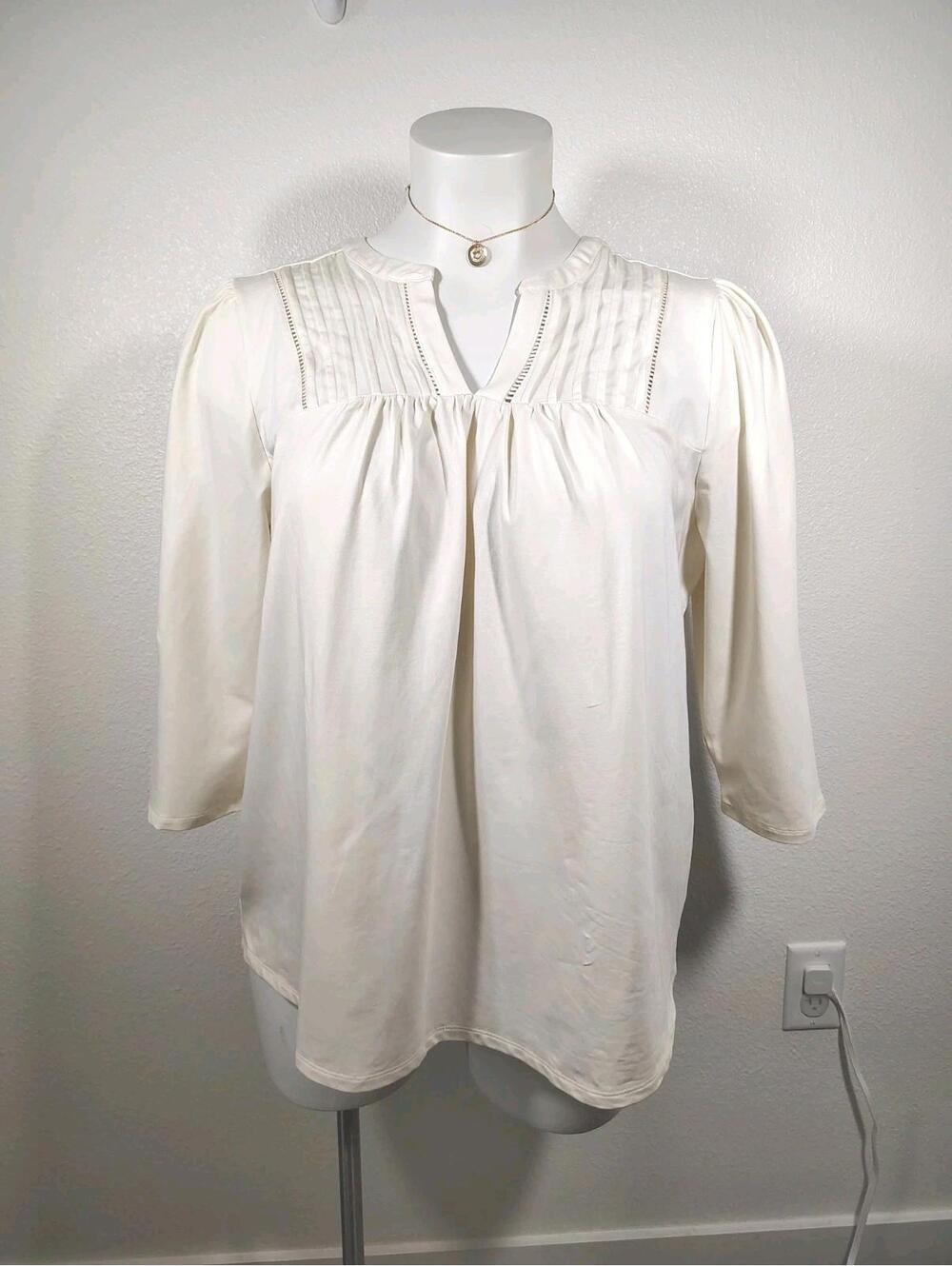 Lands End NWT Women's Top 3/4 Sleeves Ivory  Lightweight Lattice Size 2XL Plus - Picture 2 of 9